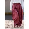Artistic Retro Four Seasons Style Red Linen Wide-Leg Pants for Women - Plus Size, Casual, Breathable, and Lightweight.