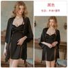 Women's Satin Sheer Mesh Chain Trim Low Cut Push Up Padded Sleep Dress with Robe Set