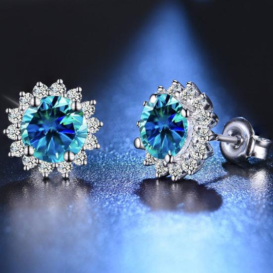 1 Pair Stud Earrings Sunflower Shape Cubic Zirconia Inlaid Ear Studs Women Geometric Earrings