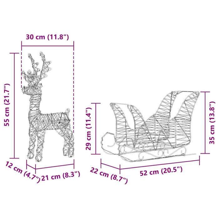 VidaXL Traîneau tiré par un renne Blanc chaud 30 x 12 x 55 cm PET, Décor de Noël LED moderne, figurines de rennes chic, 42018971