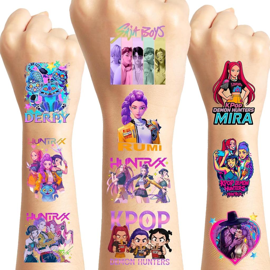 Kpop Demon Movie Hunters Temporary Tattoos Removable Tattoo Stickers for Kids Goodie Bag Stuffers Party Supplies Decoration Gift
