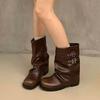 Retro Western Cowboy Boots Women's Autumn New Niche Short Martin Boots Versatile Explosive Folded Pile Boots