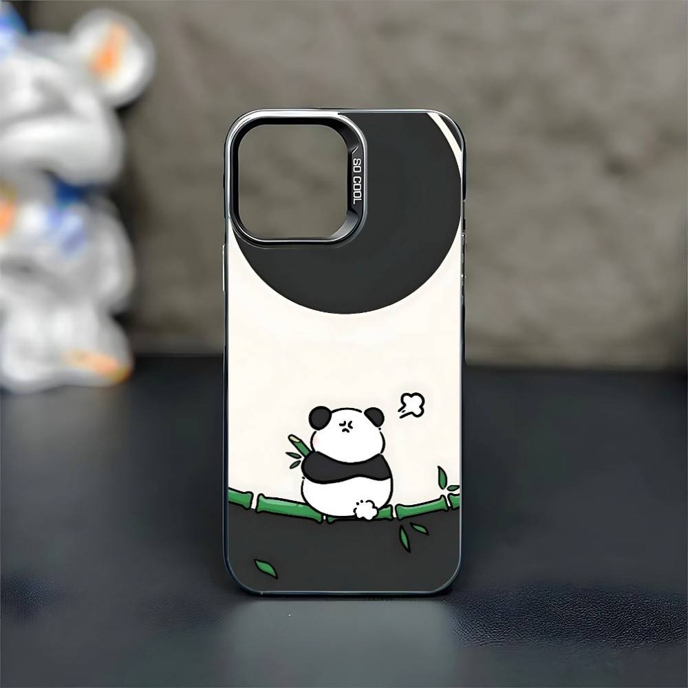 Panda Illustration Phone Case For iPhone17,16,15,14,13,12,11 Plus,Pro Max Black Matte Shockproof Cover