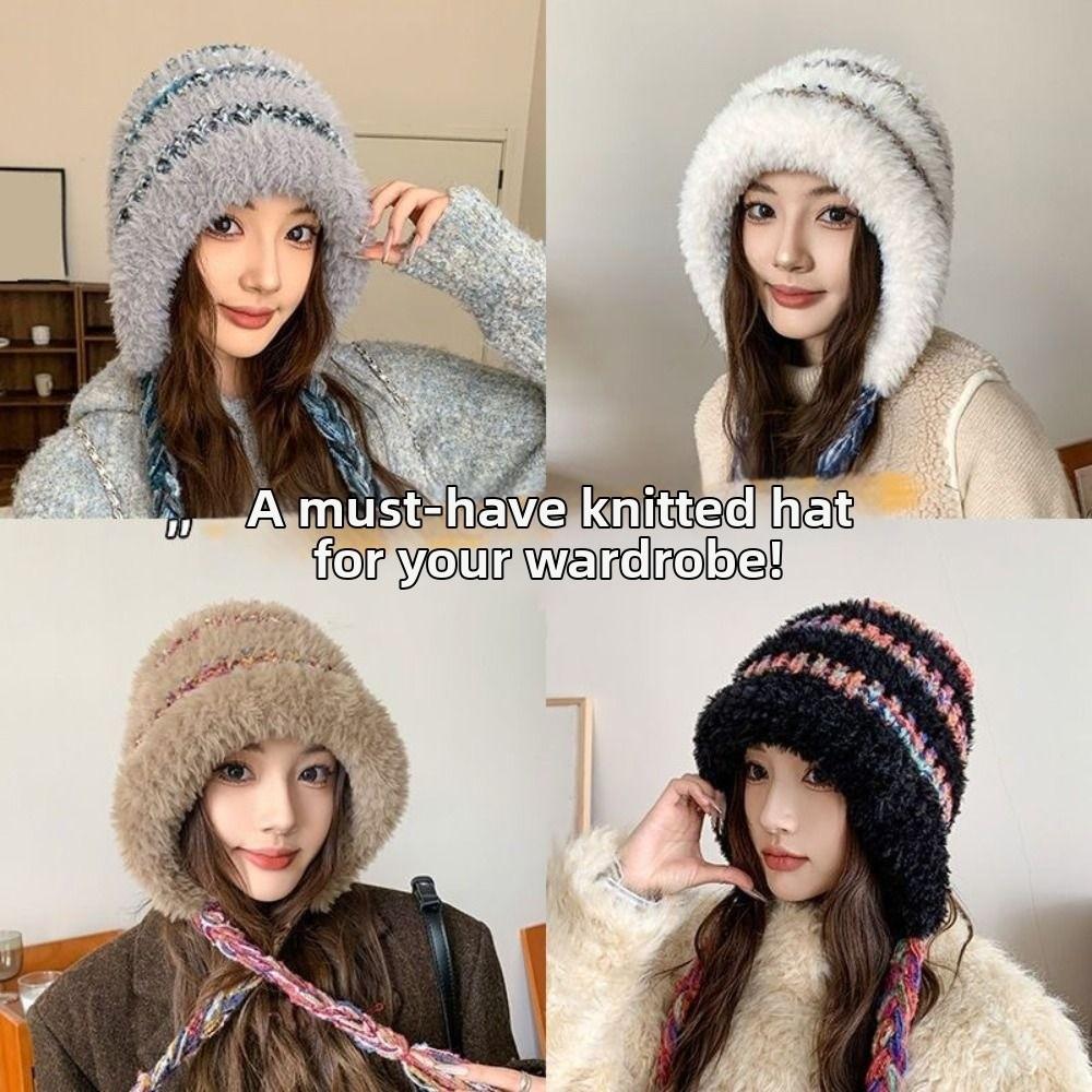 Korean Style Plush Pullover Hats Soft Knitted Warm Hat Fashion Ear Protection Hat  Women