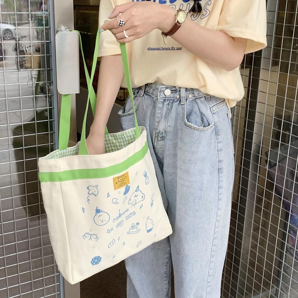 Adorable Ins Style Canvas Tote Bag Cute Casual Shoulder Bag For School Everyday Use