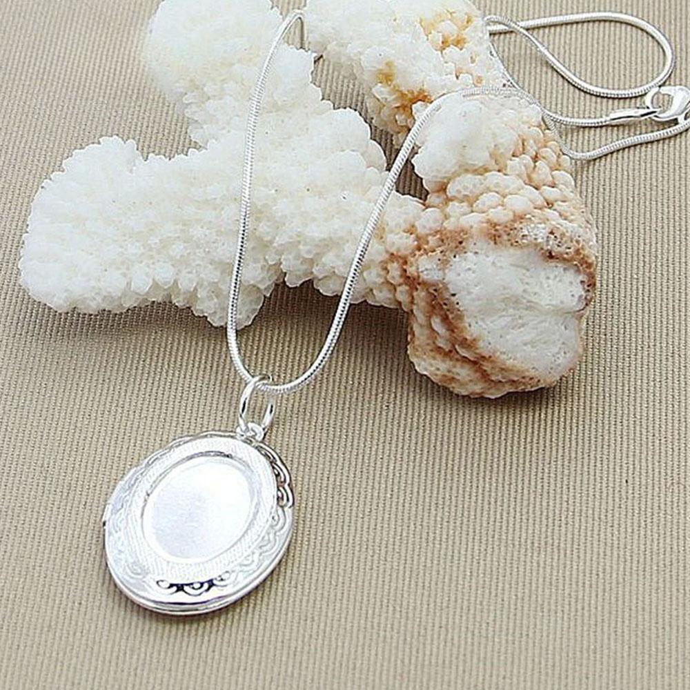 Copper Oval Round Po Frame Pendant Necklace 18/20-28/30 Inch Snake Chain For Woman Man Wedding Jewelry