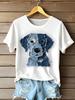 European & American 3D Printed Denim Pet Dog Round Neck Short Sleeve Women's Casual Loose Top, 2026 Style