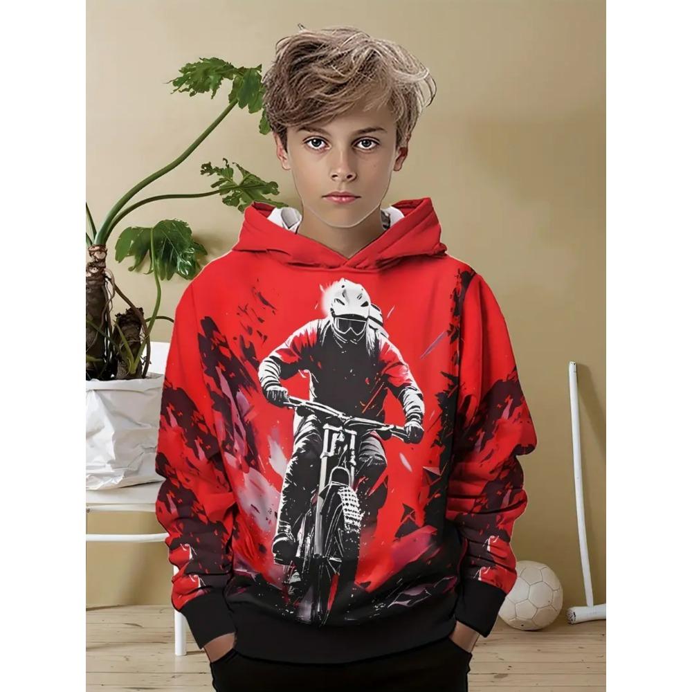 Child Sweatshirt Boys' Fashion Motocross Racing 3D Printed Casual Hoodie Long Sleeve Polyester Sport Tops Pullover Kids Clothes