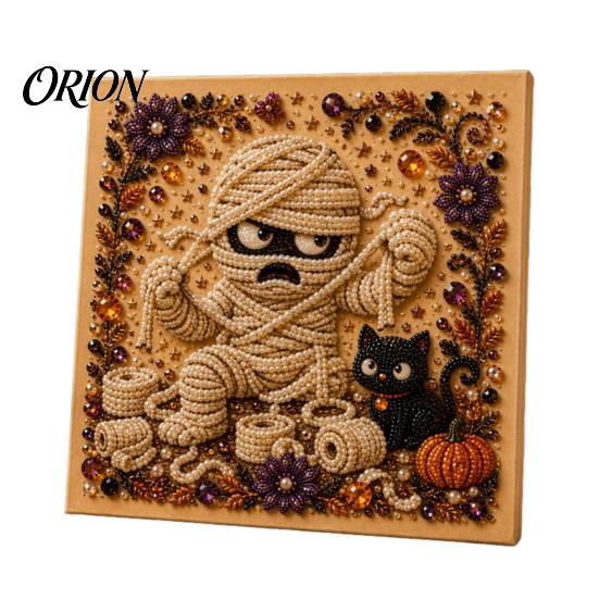 Cozy Seasonal Wall Display Halloween Faux Pearl Art Kit, Cute Ghost Skeleton Painting Whimsical And Pumpkin DIY 3D Craft Kit for Adults, Fall
