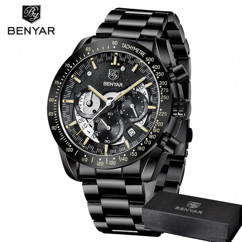 BENYAR Sport Watch Men Top Brand Luxury Blue Quartz Male Chronograph Clock Military Waterproof Stainless Steel Wristwatch 5120