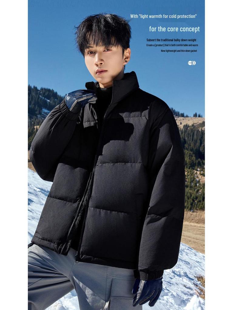 Męska Zimowa Kurtka Puchowa z Kołnierzem Stojącym - Modna, Codzienna, Ciepła, Wiatroszczelna, Jednolita Kolorystycznie, Uniwersalny Płaszcz Outdoorowy dla Par