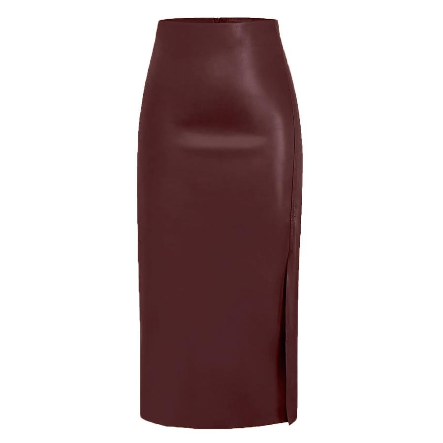 Autumn PU Pleated Skirt High Waist Zippered Half Body Skirt Slim Fit Bodycon Long Dress for Women
