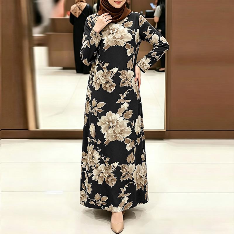 ZANZEA Women Casual Round Neck Floral Print Loose Long Sleeve Dress M