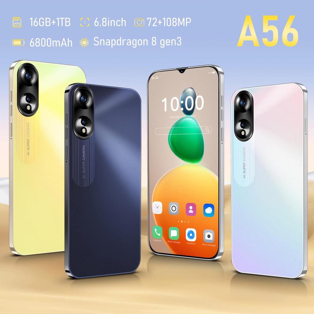 A56 Smart 5G Phone: 7.3-inch In-cell Display, Center Punch-hole, 16GB RAM + 1TB Storage, Full Screen.
