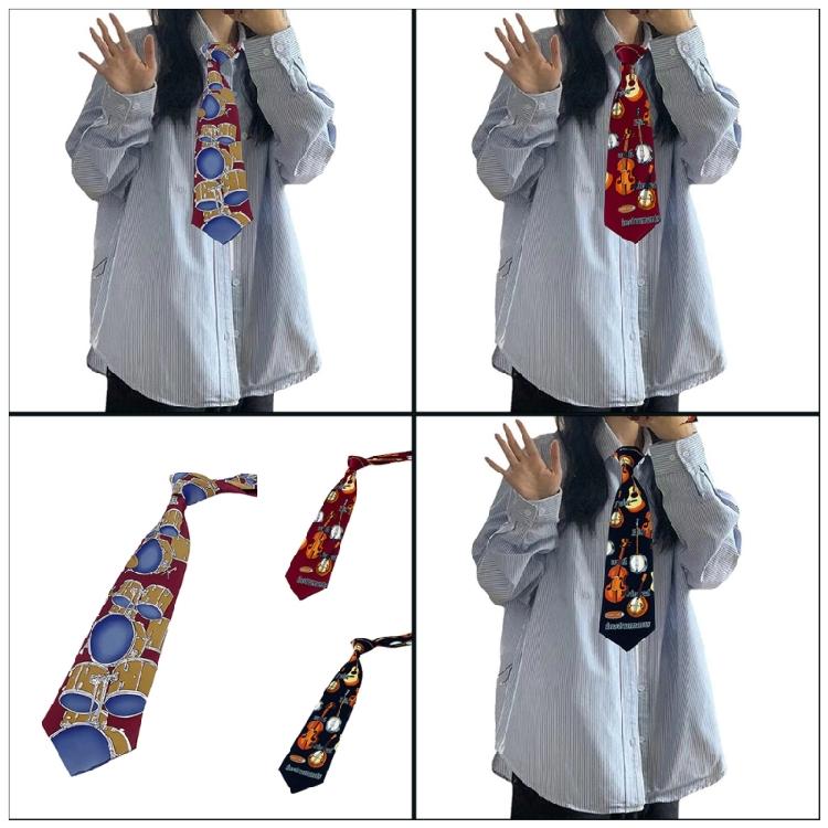 Leichte Herrenkrawatte mit dynamischen Gitarren- und Schlagzeuggrafiken, zeitgenössische Fliege für das tägliche Styling