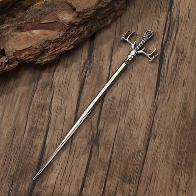 Pente de Cabelo com Haste de Pelo de Bode de Caveira de Bruxa Vintage Gótico – Joia para Festa Viking Nórdica
