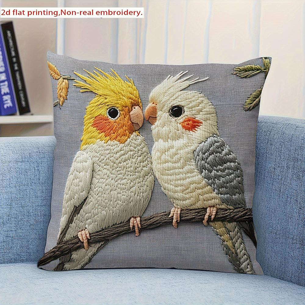 2D Flat- Romantic Couple Cockatiel Birds Throw Pillow Cover Cute Farmhouse Home Sofa Decor Cushion Case