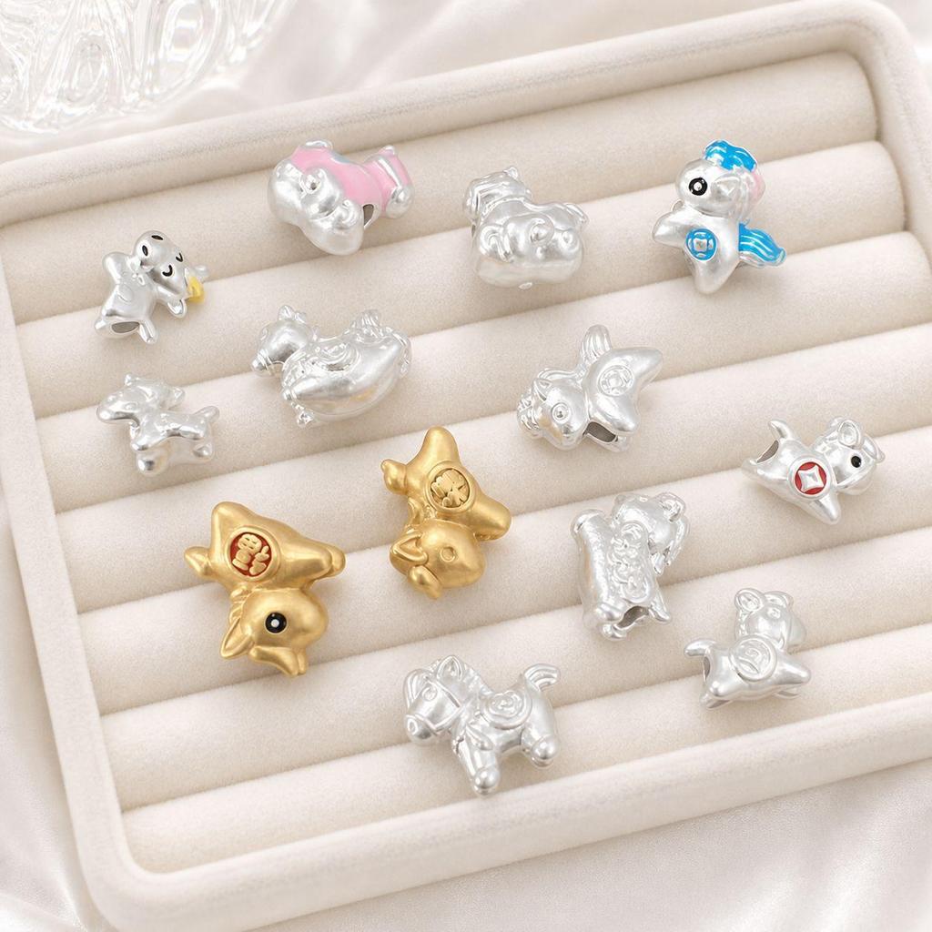 999 Sterling Silver Colorful Cartoon Horse Spacer Beads for DIY Bracelets