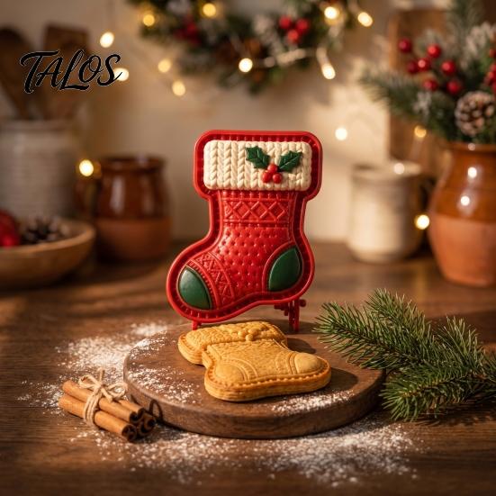 Easy Release Cookie Molds Christmas Cutter, Push Type Integrated Baking Mold, Plastic Santa Claus Press Clay Decorating Tool for Holiday Kitchen