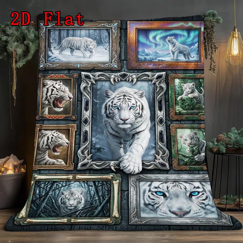 White Tiger Gallery 2D Flat Pattern Flannel Blanket, High quality All Seasons, Home Decor, Warmth and Comfort, Perfect for Christmas Gifts.