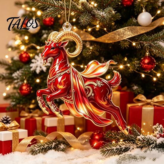 Christmas Gift for Friends Galloping Goat Hanging Ornament, 2D Flat Acrylic Pendant, New Year Seasonal Home Tree Decorations Decoration Tree, Mantel,