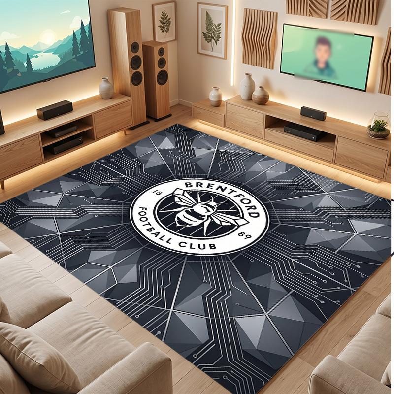 Brentford Football Print Crystal Velvet Rug, Comfortable Water Absorbent Non Slip Indoor Floor Carpet