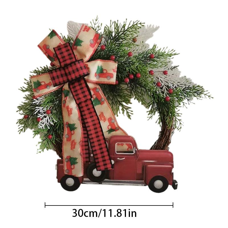 Christmas Rattan Leaves Woven Tape Home Party Door Wreath Decorative Rattan Red Berry Bowknot Chic