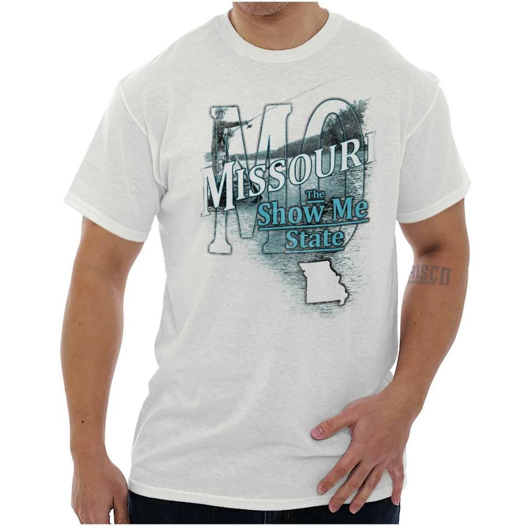 Missouri Fishing Lake Souvenir Travel MO Adult Short Sleeve Crewneck Tee