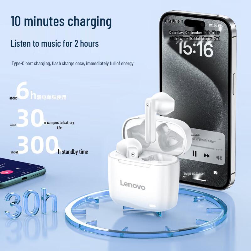 Lenovo True Wireless Semi-in-ear Bluetooth Earbuds