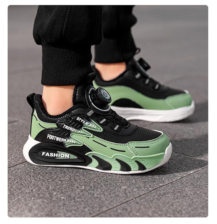 Boys' 2025 Autumn/Winter Sports Shoes with Rotating Button, Double-Layered Cotton, Plus Velvet Warmth for Medium and Large Children.