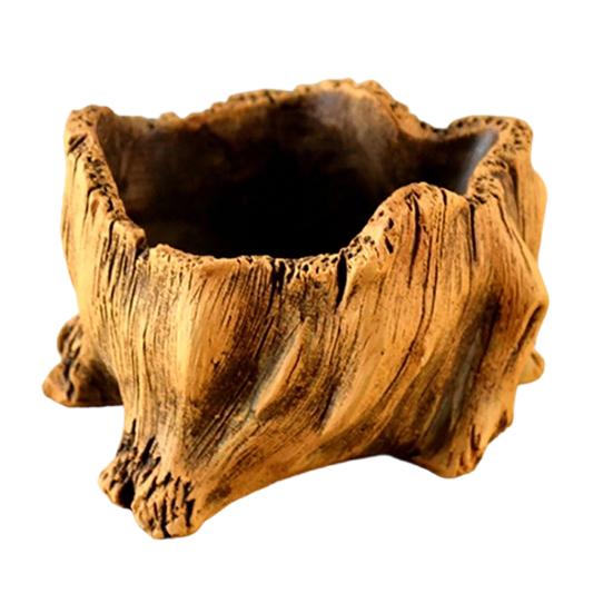Flowerpot Hand-Painted Imitation Old Tree Stump Shape Outdoor Garden Planter Cement Texture Weatherproof Plant Container