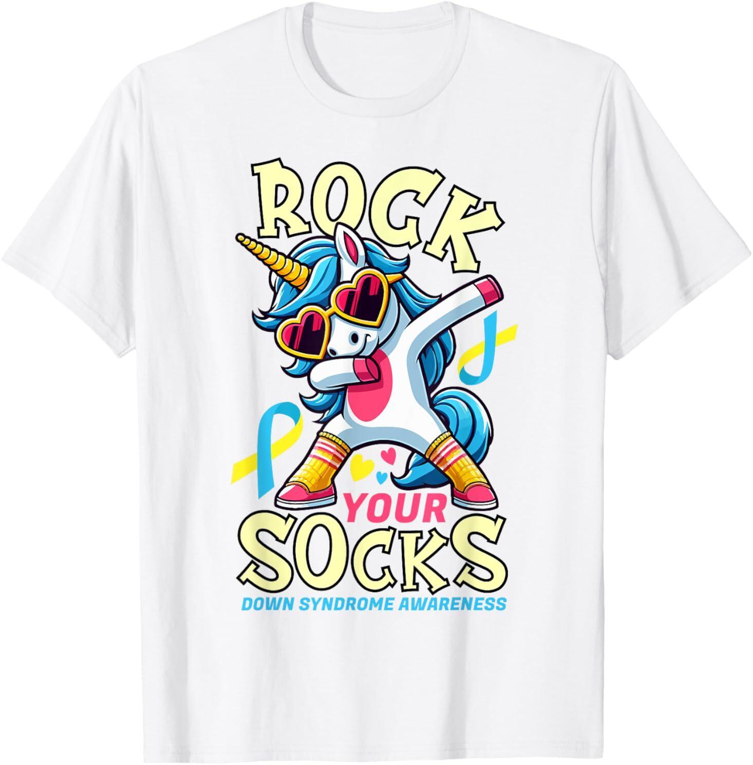 Rock Your Socks Down Syndrome Awareness Day Unicorn T-Shirt Unisex T-Shirt L