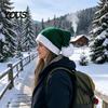 Casual Winter Accessories for Women Christmas Elf Hat, Cozy Knit Hat with Pom Soft Elastic Ribbed Pom, Stretchy Warm Skull Cap Outdoor Cold