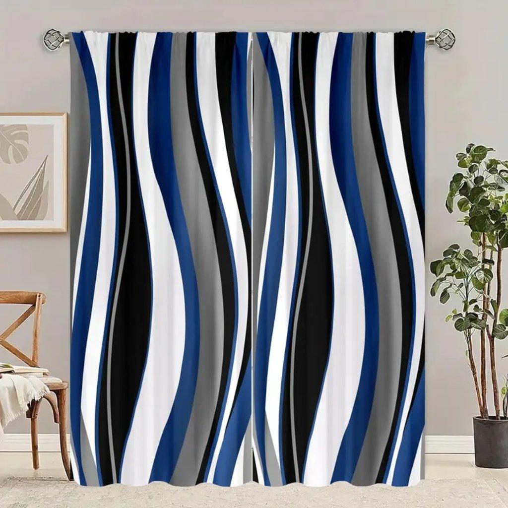 

2 шт. Абстрактные художественные полосы, черные, красные, синие, серые линии, напечатанные оконные занавески, индивидуальные шторы для гостиной, столовой, спальни 50W160H(CM)x2Panel&Grommet Top