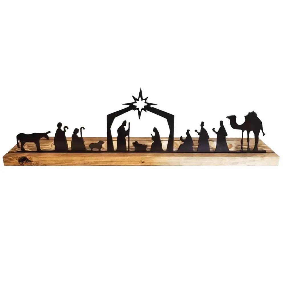 Christmas Wooden Nativity Set Candle Holder Cut Out Craft Tealight Holder Christmas Table Centerpieces Decoration
