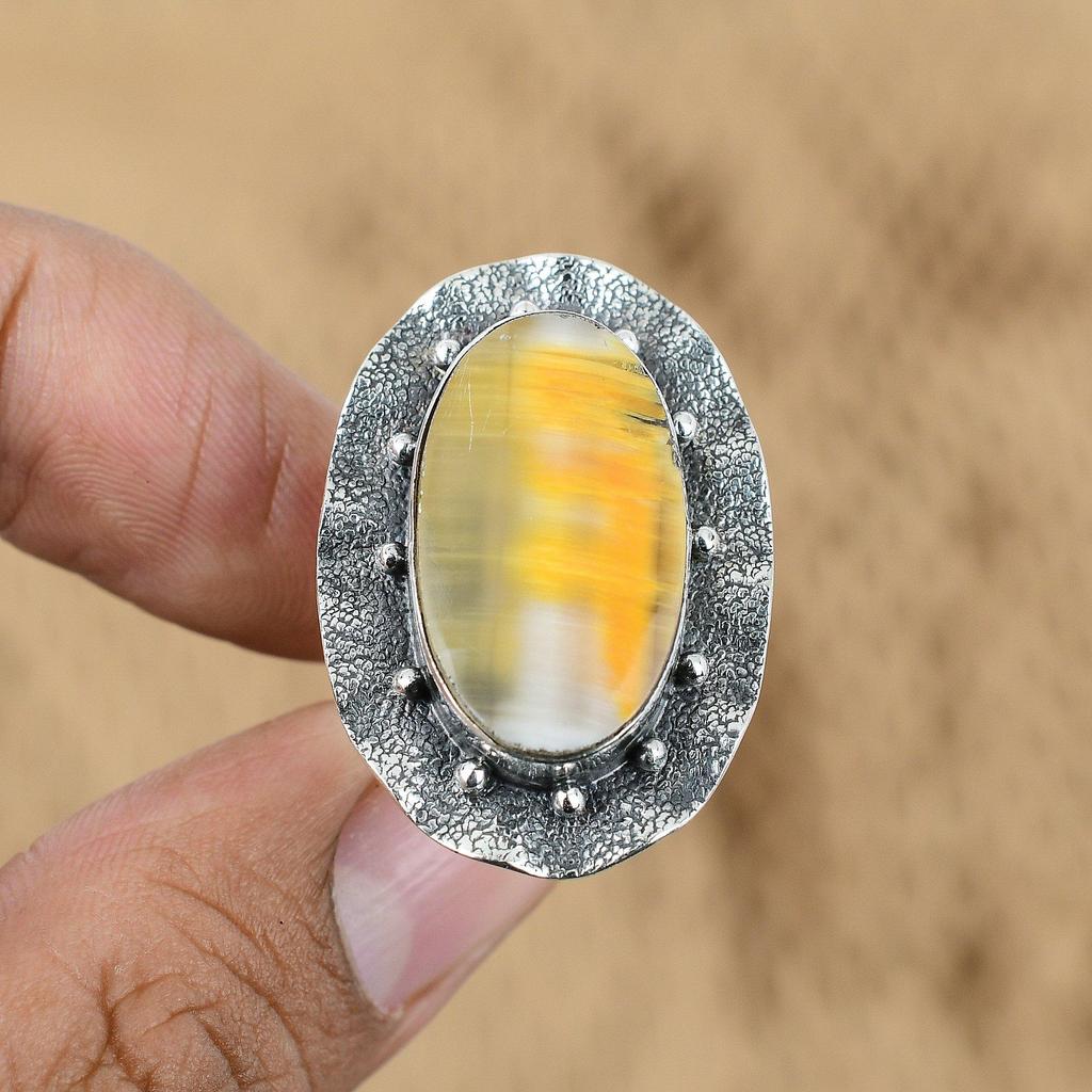 Natural Bumble Bee Jasper Gemstone Promise Ring Size 8.25 925 Silver For Girls