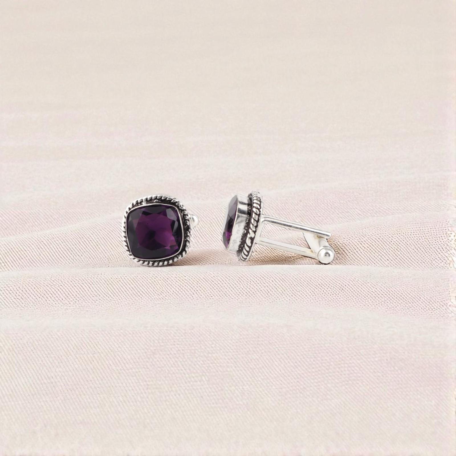 

Amethyst Gemstone 925 Sterling Silver Jewelry Handmade Cufflinks 0.61 For Men CL-7-5