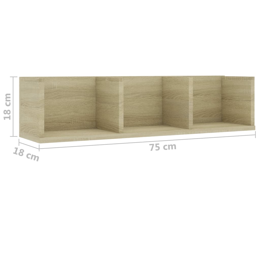 CD Wall Shelf Sonoma Oak 75 x 18 x 18 cm Particleboard