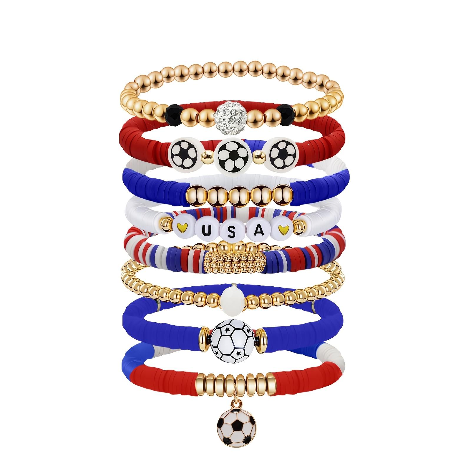 Fußball Armbänder Set, Stylische Stapelbare Spieltag Armbänder, Fußball Cheerleading Armbänder, Ergänzungen in den Farben des Fußballteams beige