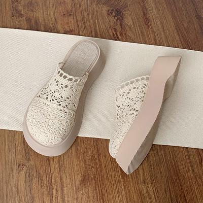 Mode frauen Sommer slipper 2024 Neue Spitze Höhlte-out Mesh slipper Rock Baumwolle Leinen Sandalen frauen Plattform urlaub hausschuhe