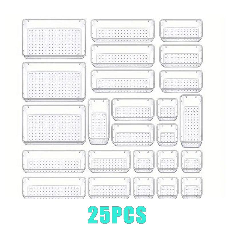 Bathroom Storage Organizer 25PCS Clear Plastic Drawer Bins for Makeup Kit Cosmetics Skincare Multi Size Tub