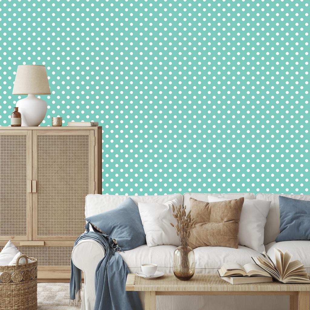 Mint and Sea Dots Wallpaper, Mint Background for Living Room and Bedroom 50x1000