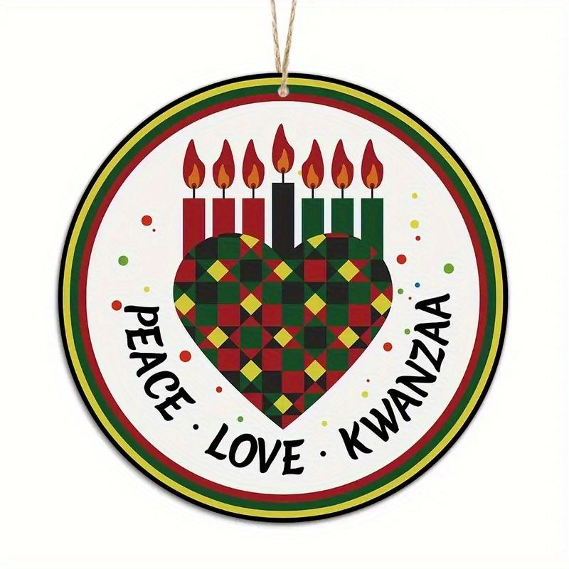 1pc 2d Flat Joyful Festival Circular Wooden Signs - 20cm: Kwanzaa, Diwali, Family Independence Day, Farmhouse, Bar, Cafe, Porch Decoration, Gifts