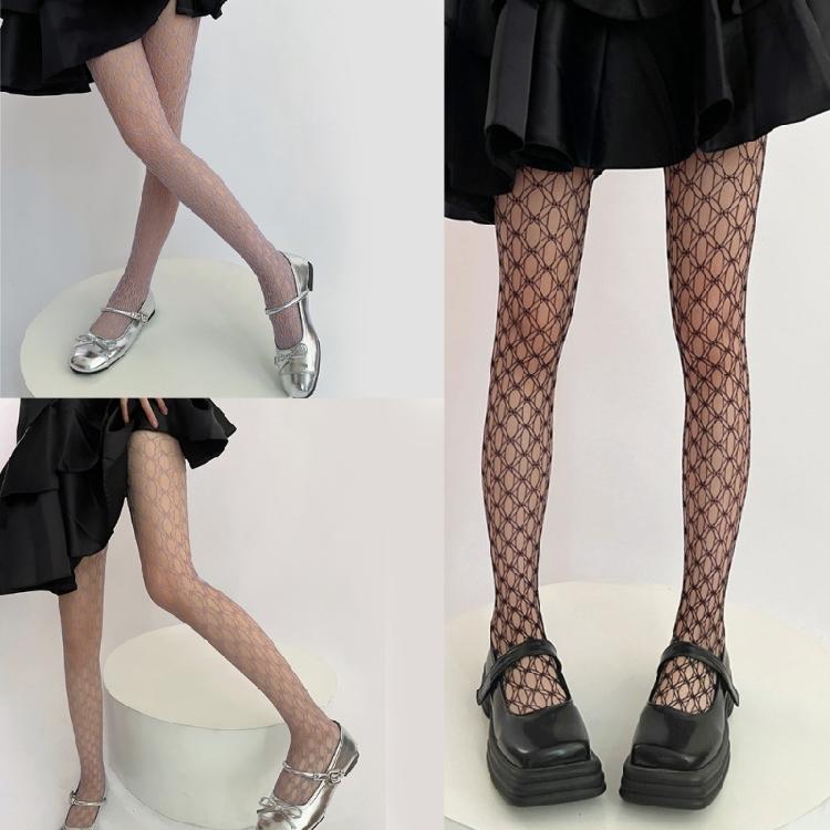 Hollowed Out Fishnet Hosiery Tights with Geometric Circle Pattern Aesthetic See Through Pantyhose Stockings for Women