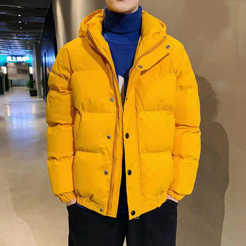 Pánska páperová bunda Zimná Hrubá Teplá Vatovaná Bunda s Kapucňou Kabát Jednofarebný Zips Gombíky Kabáty Chlebová Bunda