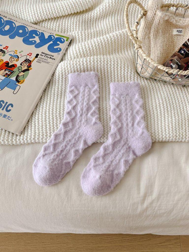 Women's Plush Mid-Calf Socks with Thick Velvet Lining - Australian Wool, Warm Autumn/Winter Style, Cozy Home Floor Length.