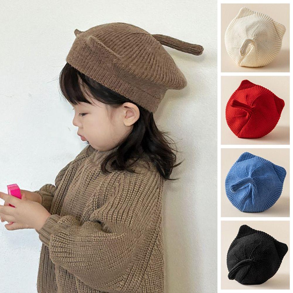 Solid Color Baby Beret Hat 1-6y Boys Girls Painter Hats Lovely Cat Ear Baby Hat Kids
