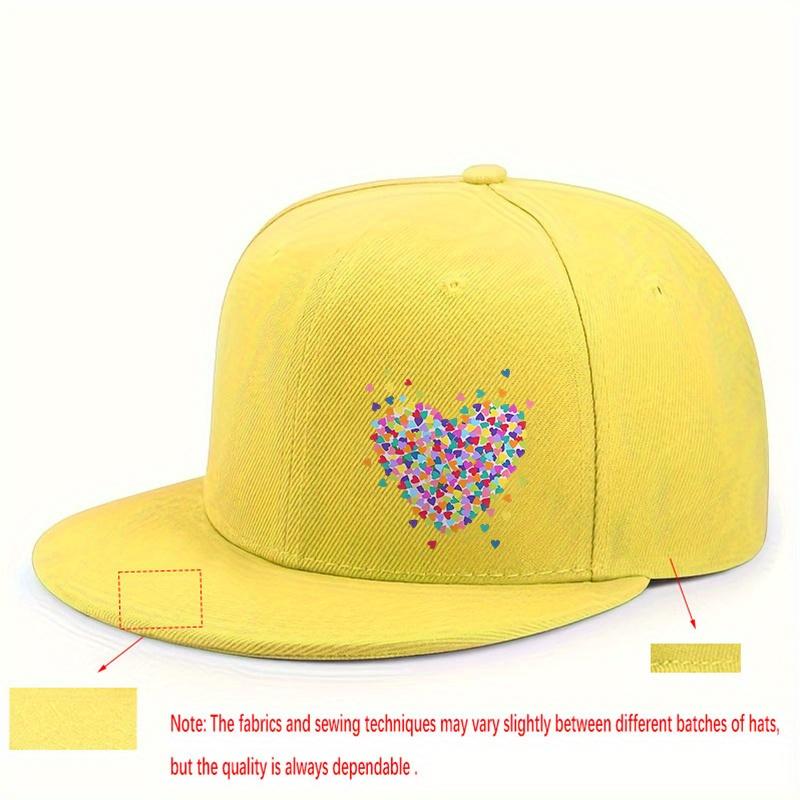 Colorful Heart Print Baseball Cap Polyester Unisex Flat Brim Snapback Streetwear Adjustable Casual Hat