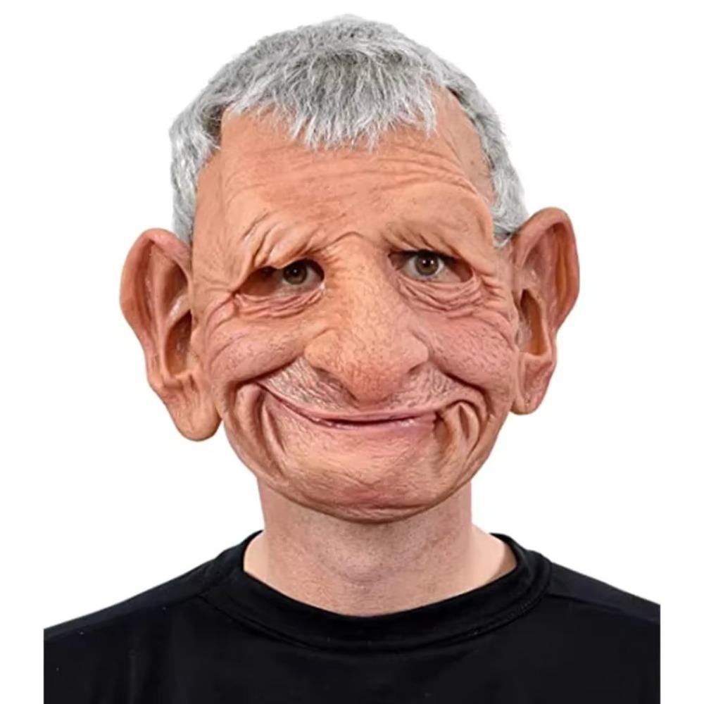 with Hair Halloween Old Man Mask Soft Grandma Headgear Scary Masquerade Head Cover  Fool's Day