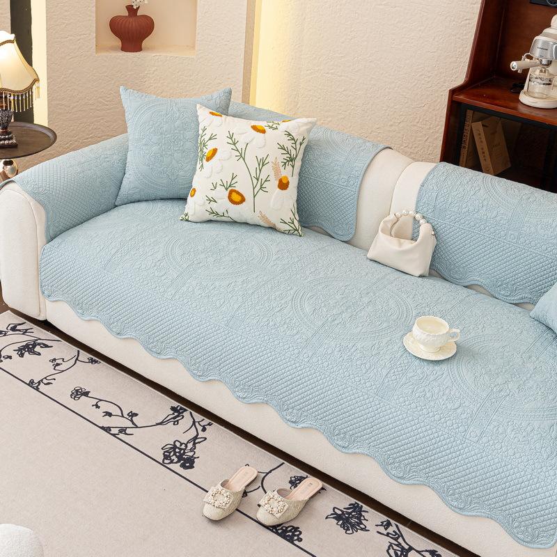 New Pure Cotton Fabric Sofa Cover, Universal Non-Slip French Cream Wind Sofa Seat Cushion Cover For All Seasons